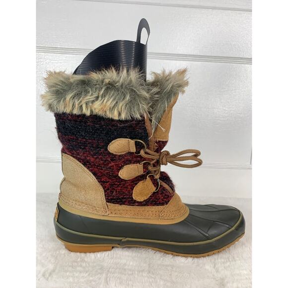 Totes Womens Weatherproof Faux Fur Lined Winter Boots Size 9 Medium Brown & Red - Picture 6 of 9
